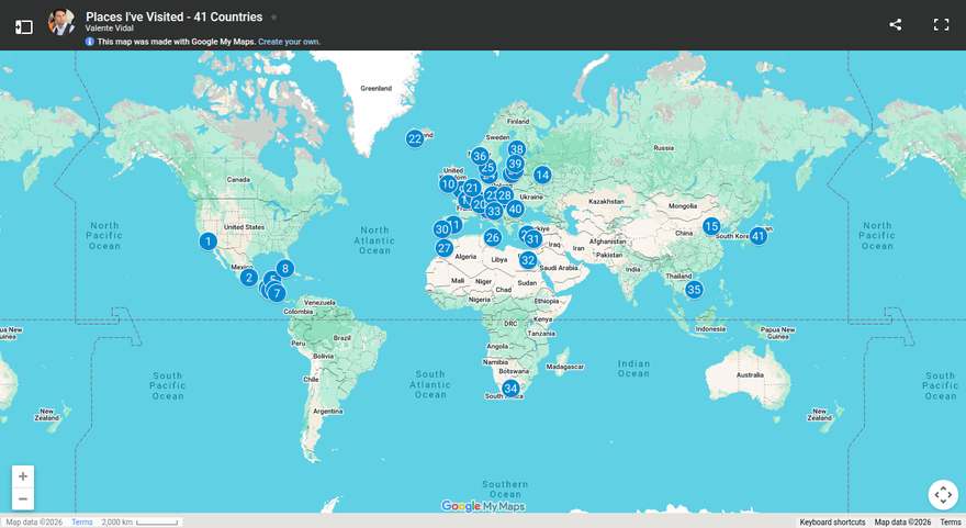 Places visited: 41 countries